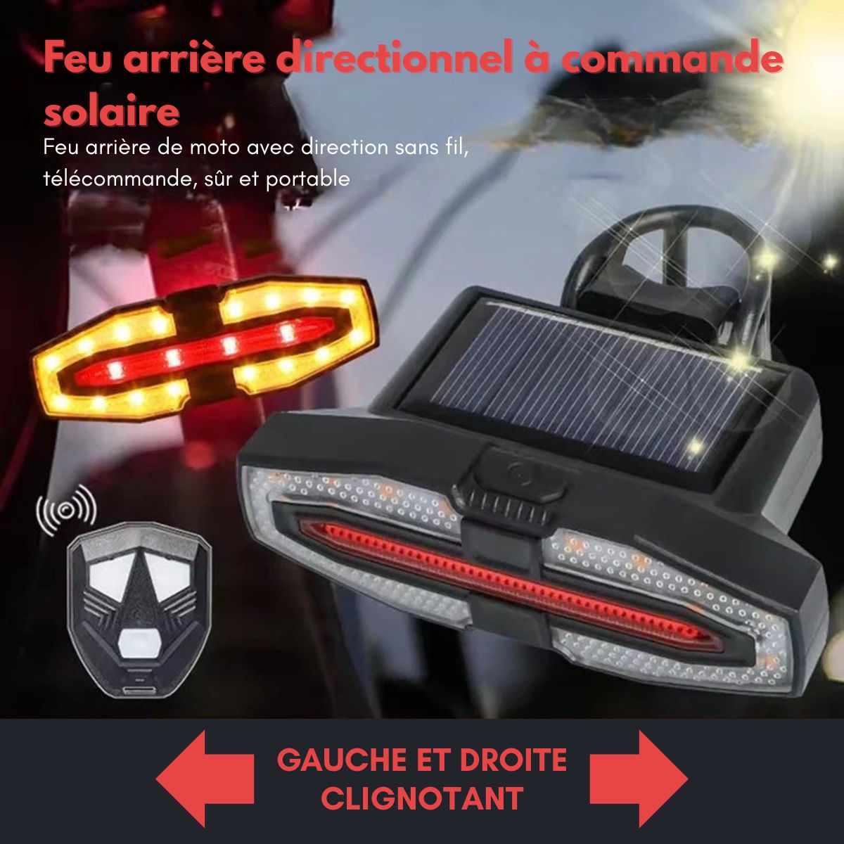 Feu arrière clignotant vélo – Télécommande sans fil & visibilité renforcée | Lumivelo™