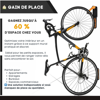 Crochet vélo mural anti-rayures compatible tous types de vélos